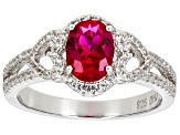 Red Lab Created Ruby with Lab Created White Sapphire Rhodium Over Sterling Silver Ring 1.67ctw