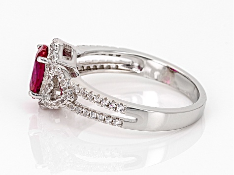 Red Lab Created Ruby with Lab Created White Sapphire Rhodium Over Sterling Silver Ring 1.67ctw