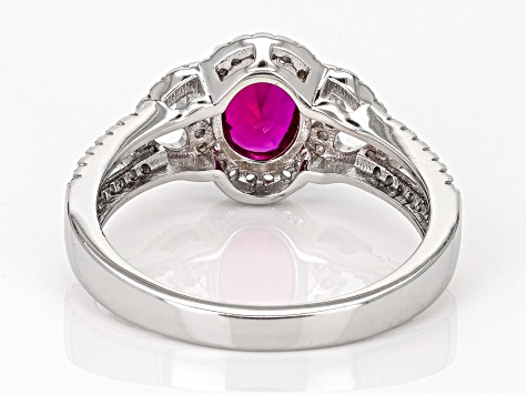 Red Lab Created Ruby with Lab Created White Sapphire Rhodium Over Sterling Silver Ring 1.67ctw