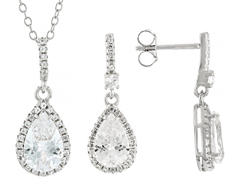 White Lab Created Sapphire Rhodium Over Sterling Silver Pendant With Chain And Earrings 4.92ctw