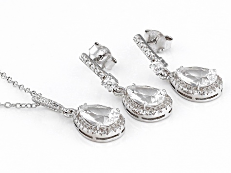 White Lab Created Sapphire Rhodium Over Sterling Silver Pendant With Chain And Earrings 4.92ctw