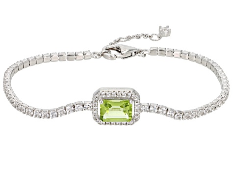 Green Peridot Rhodium Over Sterling Silver Bracelet 1.72ctw