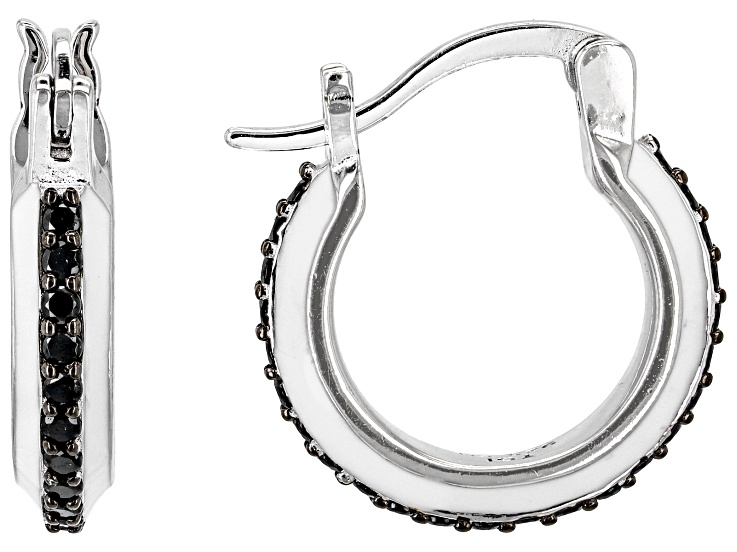 Black Spinel Rhodium Over Sterling Silver Hoop Earrings 0.41ctw