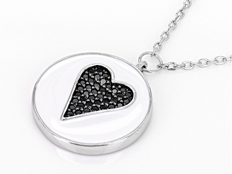 Black Spinel Rhodium Over Sterling Silver Pendant With Chain 0.23ctw