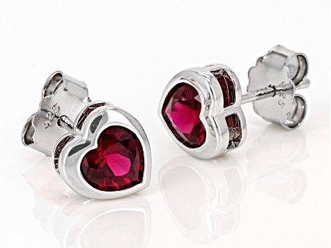Red Lab Created Ruby Rhodium Over Sterling Silver Heart Earrings 1.63ctw