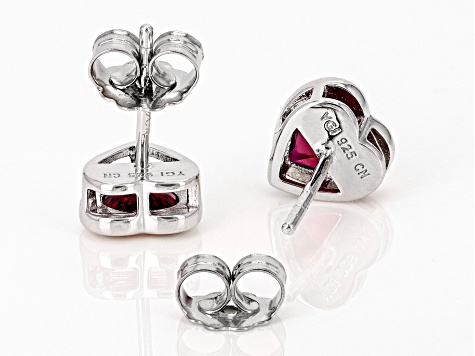 Red Lab Created Ruby Rhodium Over Sterling Silver Heart Earrings 1.63ctw