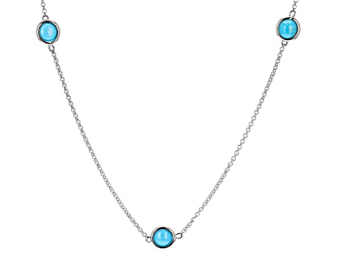 Blue Kingman Turquoise Rhodium Over Sterling Silver Necklace