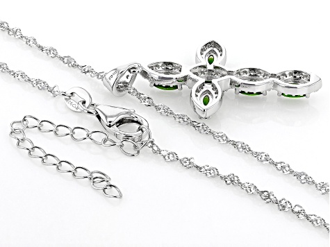 Green Chrome Diopside Rhodium Over Sterling Silver Cross Pendant with Chain 1.50ctw