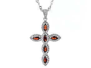 Red Garnet Rhodium Over Sterling Silver Cross Pendant With Chain 1.61ctw
