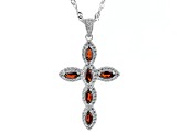 Red Garnet Rhodium Over Sterling Silver Cross Pendant With Chain 1.61ctw