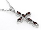 Red Garnet Rhodium Over Sterling Silver Cross Pendant With Chain 1.61ctw