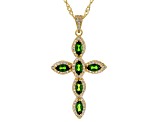 Green Chrome Diopside 18k Yellow Gold Over Sterling Silver Cross Pendant with Chain 1.50ctw