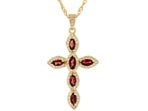 Red Garnet 18k Yellow Gold Over Sterling Silver Cross Pendant with Chain 1.61ctw