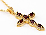 Red Garnet 18k Yellow Gold Over Sterling Silver Cross Pendant with Chain 1.61ctw