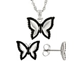 Black Spinel Rhodium Over Sterling Silver Pendant With Chain And Earrings Set 0.96ctw