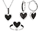 Black Spinel Rhodium Over Sterling Silver Pendant with Chain, Ring, and Earrings Set 1.86ctw