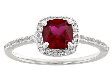 Lab Created Ruby Rhodium Over Sterling Silver Ring 0.90ctw