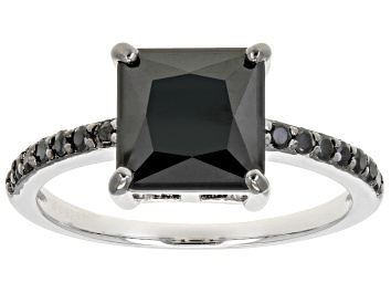 Picture of Black Spinel Rhodium Over Sterling Silver Ring 2.12ctw