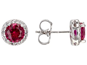 Lab Created Ruby Rhodium Over Sterling Silver Earrings 2.06ctw