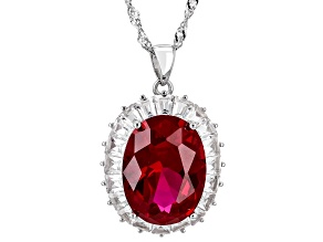 Red Lab Created Ruby Rhodium Over Sterling Silver Pendant With Chain 10.00ctw