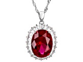 Lab Created Ruby Rhodium Over Sterling Silver Pendant With Chain 10.00ctw