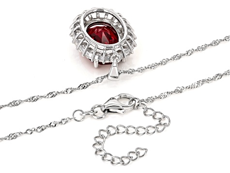 Lab Created Ruby Rhodium Over Sterling Silver Pendant With Chain 10.00ctw
