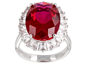 Picture of Lab Created Ruby Rhodium Over Sterling Silver Ring 10.00ctw