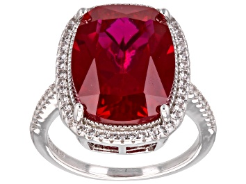 Picture of Lab Created Ruby Rhodium Over Sterling Silver Ring 10.45ctw