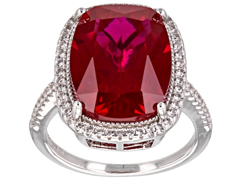 Lab Created Ruby Rhodium Over Sterling Silver Ring 10.45ctw