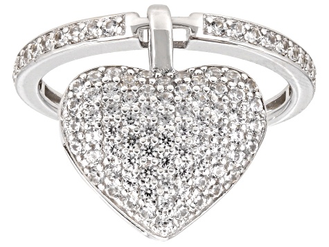 White Zircon Rhodium Over Sterling Silver Heart Dangle Ring 1.70ctw