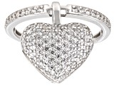 White Zircon Rhodium Over Sterling Silver Heart Dangle Ring 1.70ctw