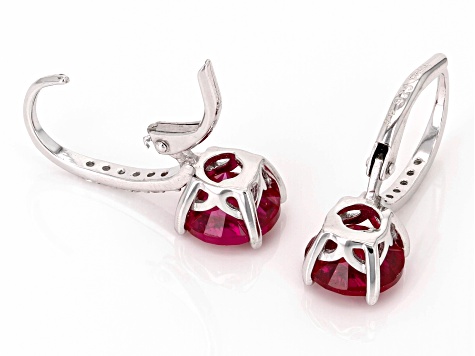 Red Lab Created Ruby Rhodium Over Sterling Silver Earrings 3.00ctw