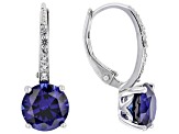 Blue Lab Created Sapphire Rhodium Over Sterling Silver Earrings 3.30ctw