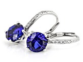 Blue Lab Created Sapphire Rhodium Over Sterling Silver Earrings 3.30ctw