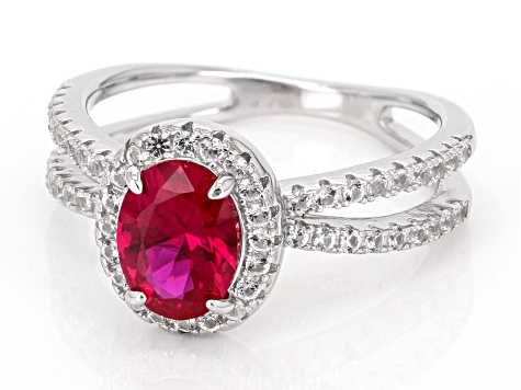 Red Lab Created Ruby Rhodium Over Sterling Silver Ring 1.50ctw