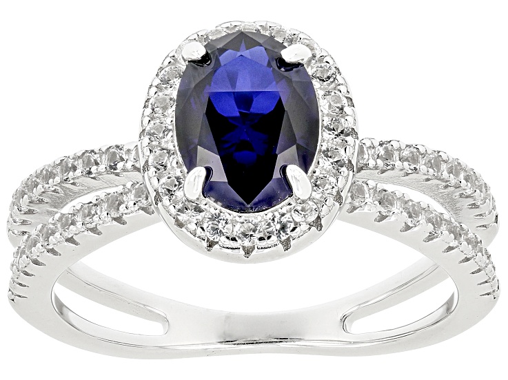 Blue Lab Created Sapphire Rhodium Over Sterling Silver Ring
