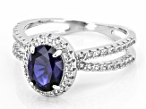 Blue Lab Created Sapphire Rhodium Over Sterling Silver Ring 1.70ctw