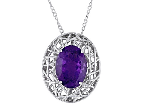 Purple Amethyst Rhodium Over Sterling Silver Pendant with Chain 4.70ctw