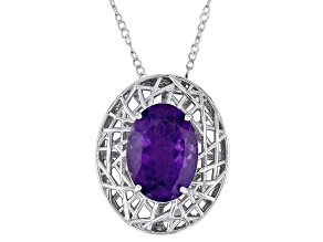 Purple Amethyst Rhodium Over Sterling Silver Pendant with Chain 4.70ctw