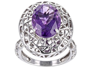 Purple Amethyst Rhodium Over Sterling Silver Ring 4.70ctw