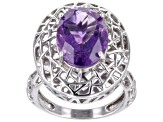 Purple Amethyst Rhodium Over Sterling Silver Ring 4.70ctw