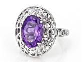 Purple Amethyst Rhodium Over Sterling Silver Ring 4.70ctw