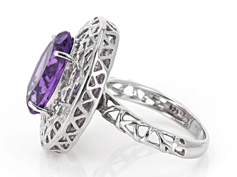 Purple Amethyst Rhodium Over Sterling Silver Ring 4.70ctw