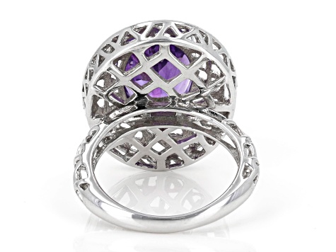 Purple Amethyst Rhodium Over Sterling Silver Ring 4.70ctw