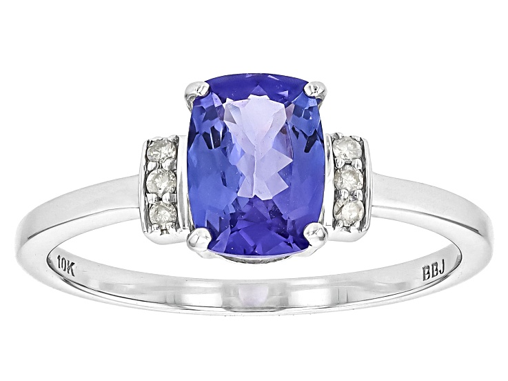 Blue Tanzanite with White Diamond Rhodium Over 10k White Gold Ring 1.43ctw