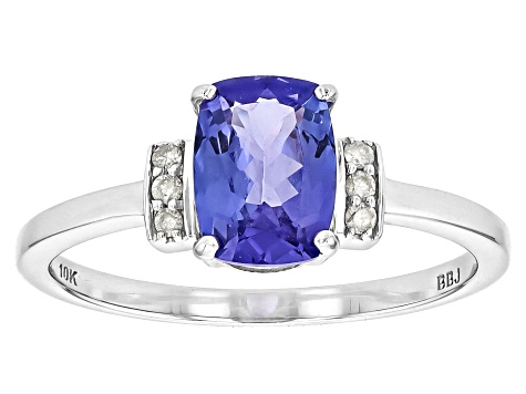 Blue Tanzanite with White Diamond Rhodium Over 10k White Gold Ring 1 ...