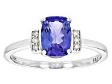 Blue Tanzanite with White Diamond Rhodium Over 10k White Gold Ring 1.43ctw