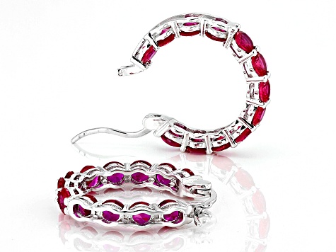 Lab Created Ruby Rhodium Over Sterling Silver Earrings 6.70ctw