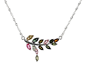 Picture of Multi-Color Multi-Tourmaline Rhodium Over Sterling Silver Necklace 0.95ctw