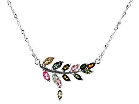 Multi-Color Multi-Tourmaline Rhodium Over Sterling Silver Necklace 0.95ctw